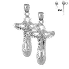 Sterling Silver 39mm Crucifix Earrings (White or Yellow Gold Plated)
