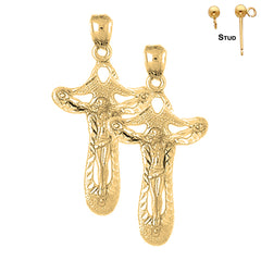 Sterling Silver 39mm Crucifix Earrings (White or Yellow Gold Plated)