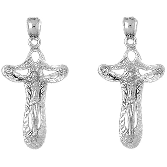 14K or 18K Gold 39mm Crucifix Earrings