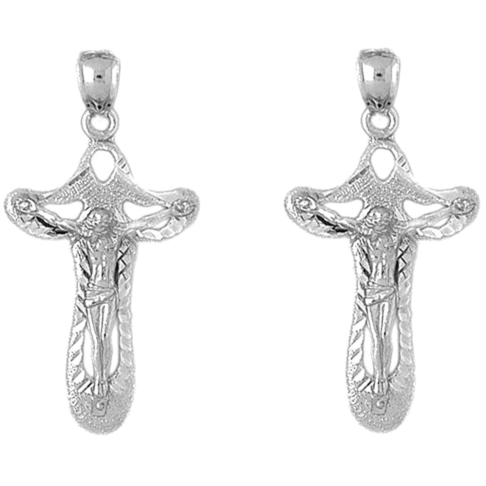 Sterling Silver 39mm Crucifix Earrings