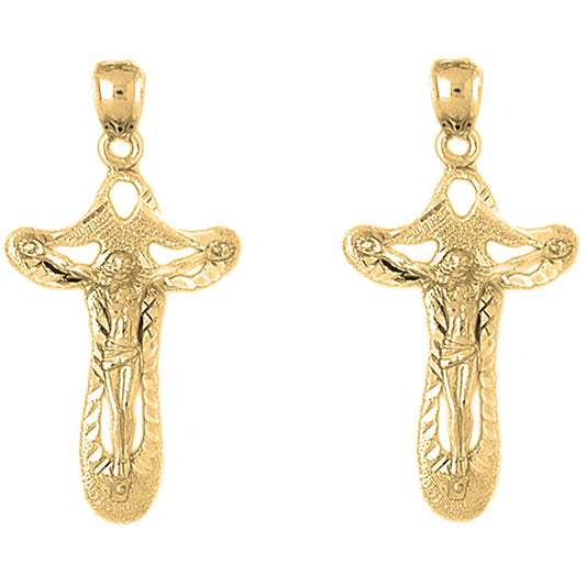 14K or 18K Gold 39mm Crucifix Earrings