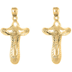 Yellow Gold-plated Silver 39mm Crucifix Earrings