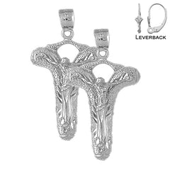 Sterling Silver 38mm Crucifix Earrings (White or Yellow Gold Plated)