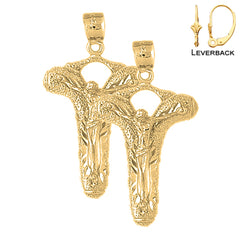 Sterling Silver 38mm Crucifix Earrings (White or Yellow Gold Plated)