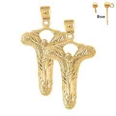 Sterling Silver 38mm Crucifix Earrings (White or Yellow Gold Plated)