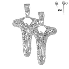 Sterling Silver 38mm Crucifix Earrings (White or Yellow Gold Plated)