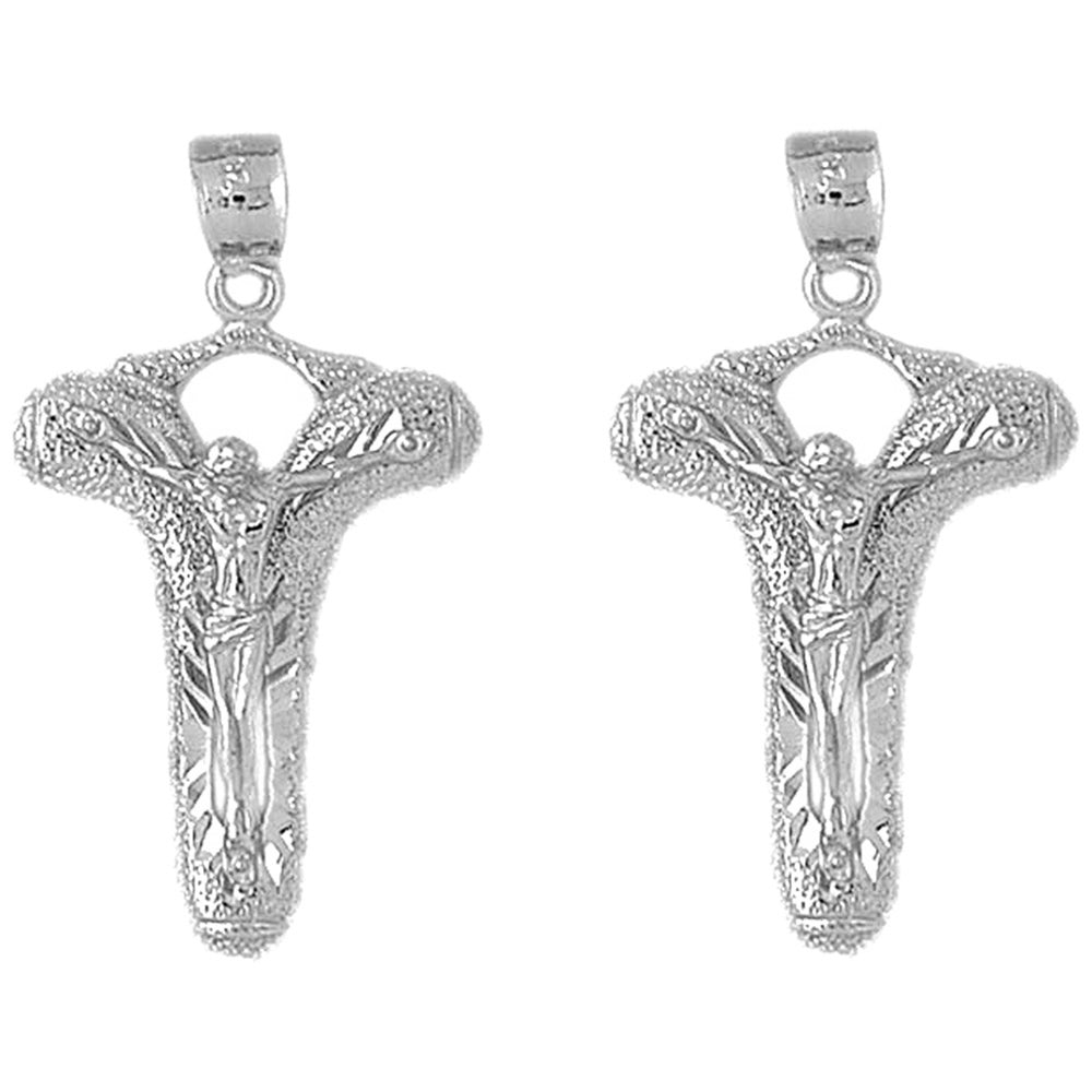 Sterling Silver 38mm Crucifix Earrings