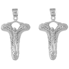 Sterling Silver 38mm Crucifix Earrings