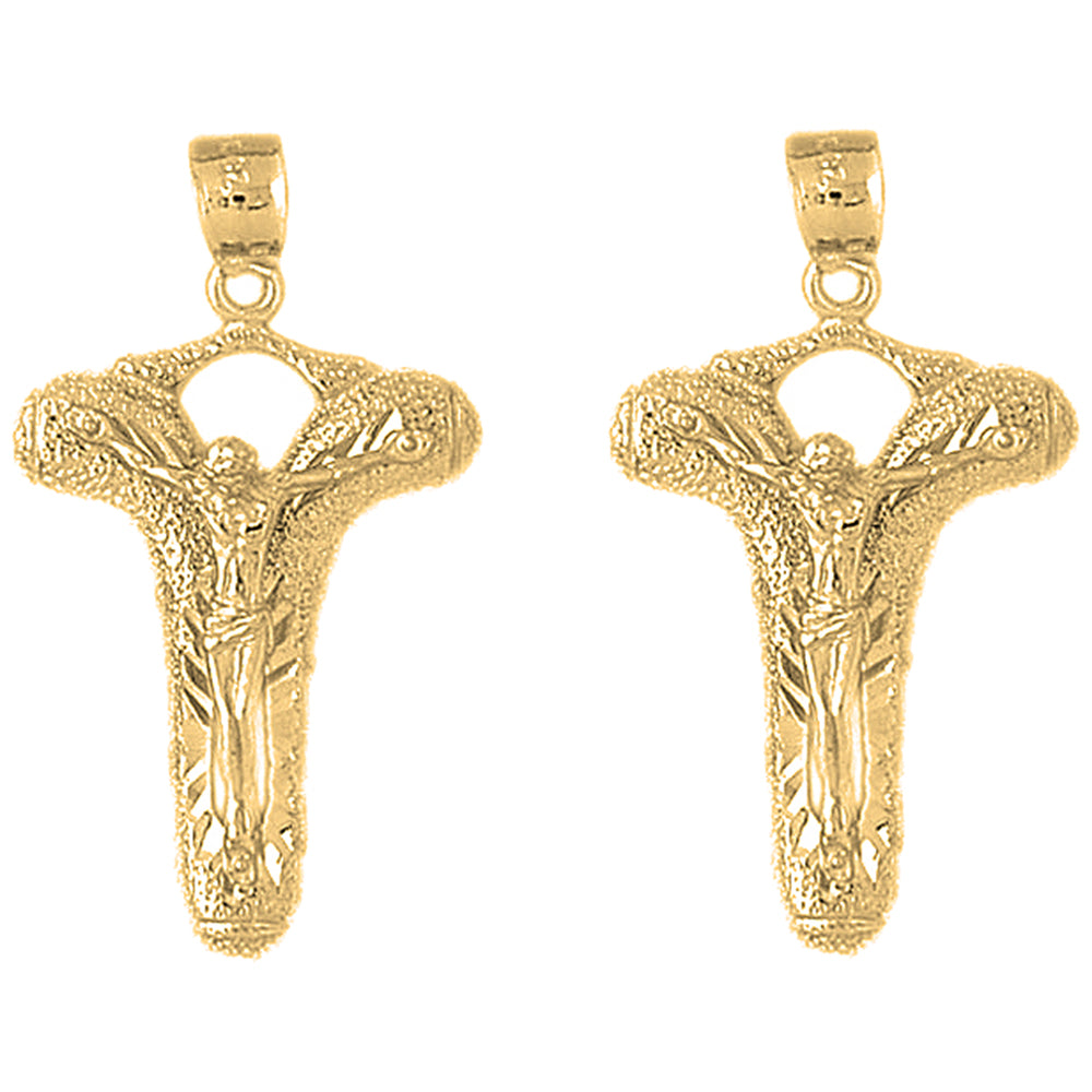 14K or 18K Gold 38mm Crucifix Earrings