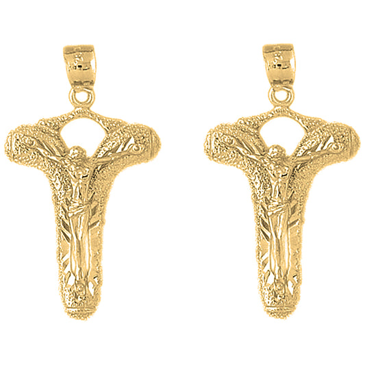 Yellow Gold-plated Silver 38mm Crucifix Earrings