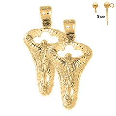 Sterling Silver 38mm Crucifix Earrings (White or Yellow Gold Plated)