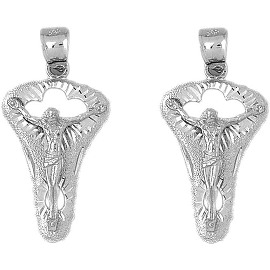 Sterling Silver 38mm Crucifix Earrings