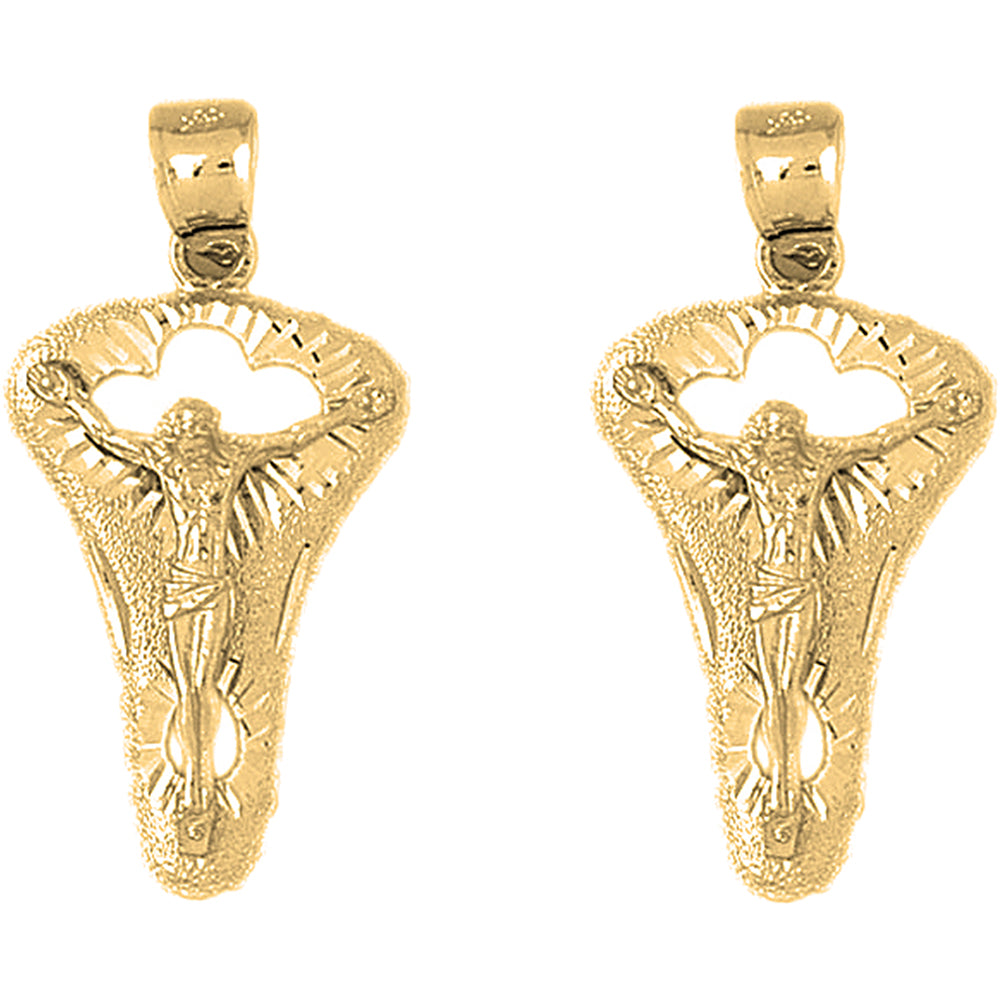 14K or 18K Gold 38mm Crucifix Earrings