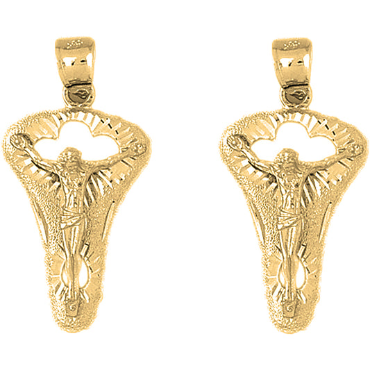 Yellow Gold-plated Silver 38mm Crucifix Earrings