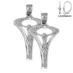 Sterling Silver 39mm Crucifix Earrings (White or Yellow Gold Plated)