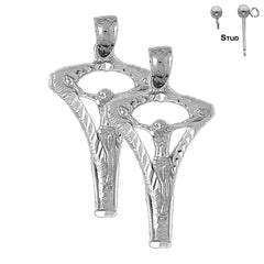 Pendientes de crucifijo de plata de ley de 39 mm (chapados en oro blanco o amarillo)