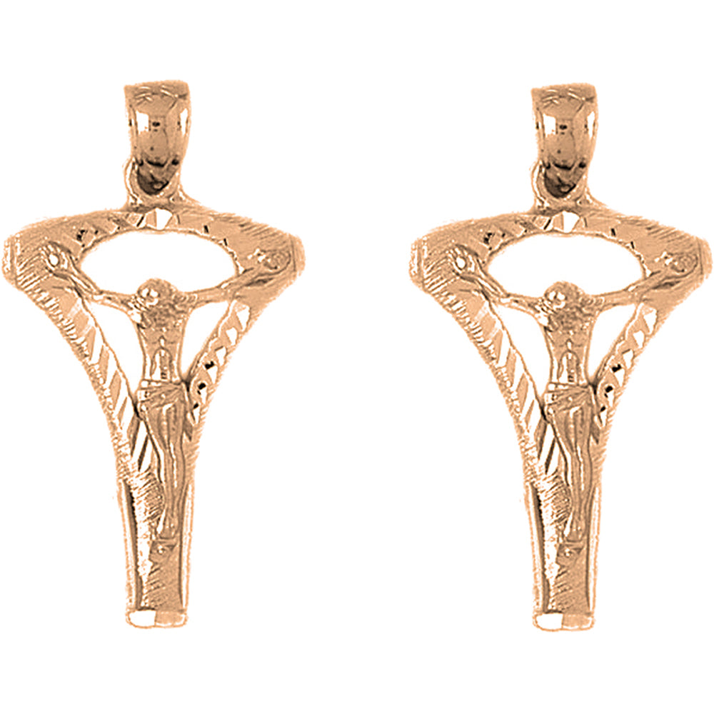 14K or 18K Gold 39mm Crucifix Earrings