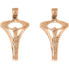 14K or 18K Gold 39mm Crucifix Earrings