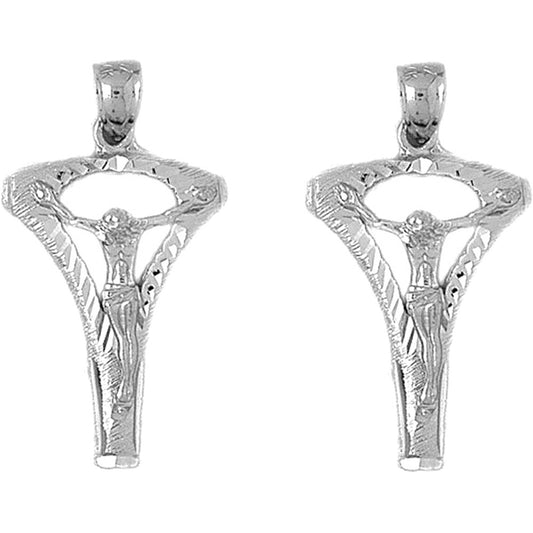 Sterling Silver 39mm Crucifix Earrings