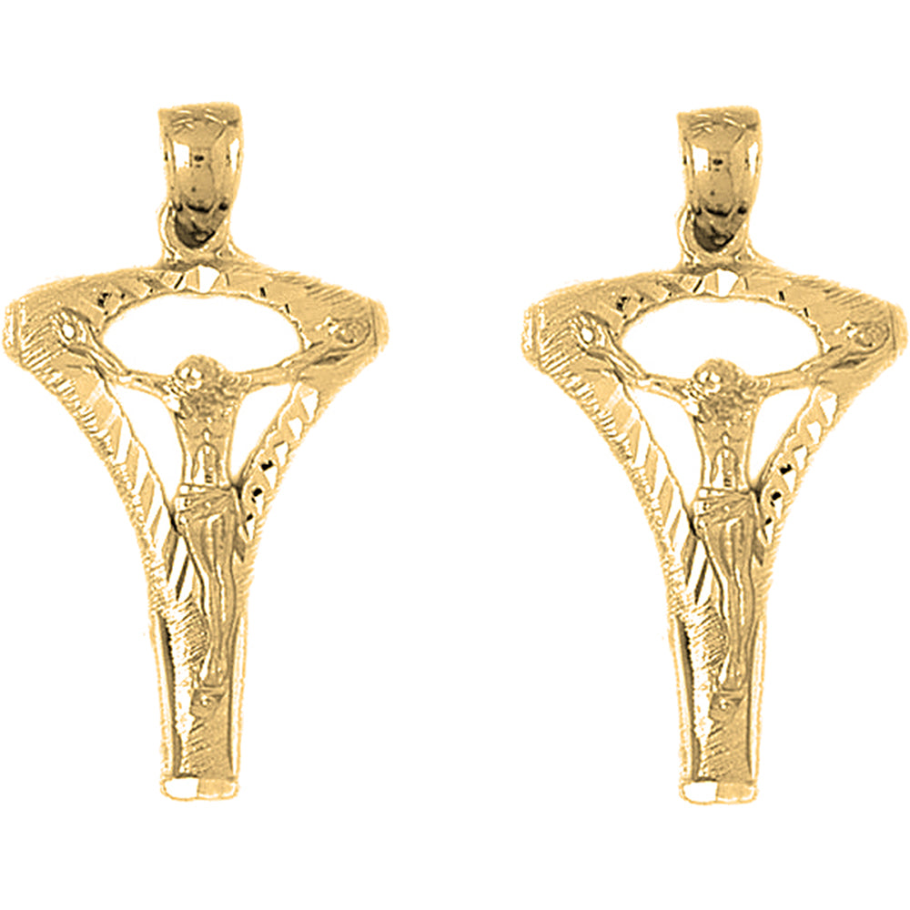 Yellow Gold-plated Silver 39mm Crucifix Earrings