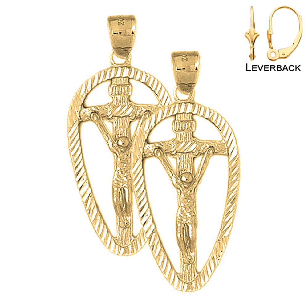 14K or 18K Gold INRI Crucifix Earrings