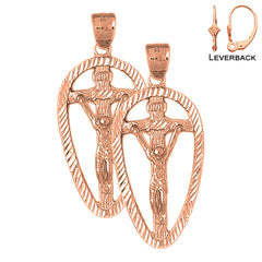 14K or 18K Gold INRI Crucifix Earrings