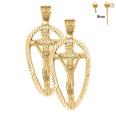 Sterling Silver 44mm INRI Crucifix Earrings (White or Yellow Gold Plated)