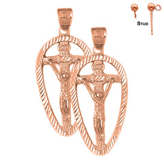 14K or 18K Gold INRI Crucifix Earrings