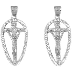 Sterling Silver 44mm INRI Crucifix Earrings