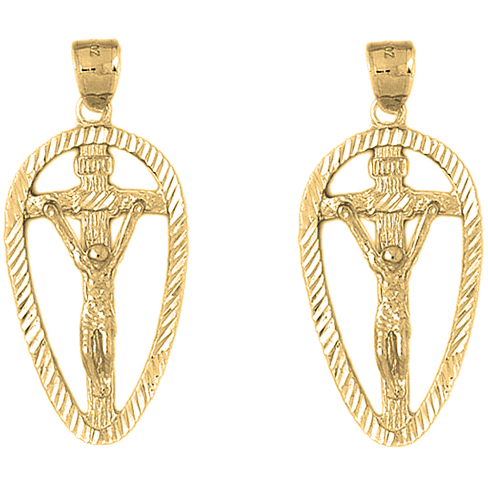 Yellow Gold-plated Silver 44mm INRI Crucifix Earrings