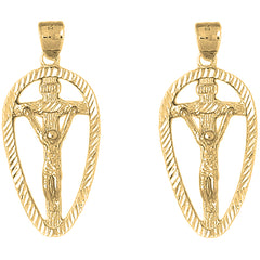 14K or 18K Gold 44mm INRI Crucifix Earrings