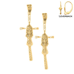 14K or 18K Gold Cross with Jesus Face Earrings