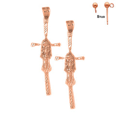 14K or 18K Gold Cross with Jesus Face Earrings