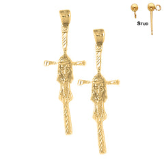 14K or 18K Gold Cross with Jesus Face Earrings