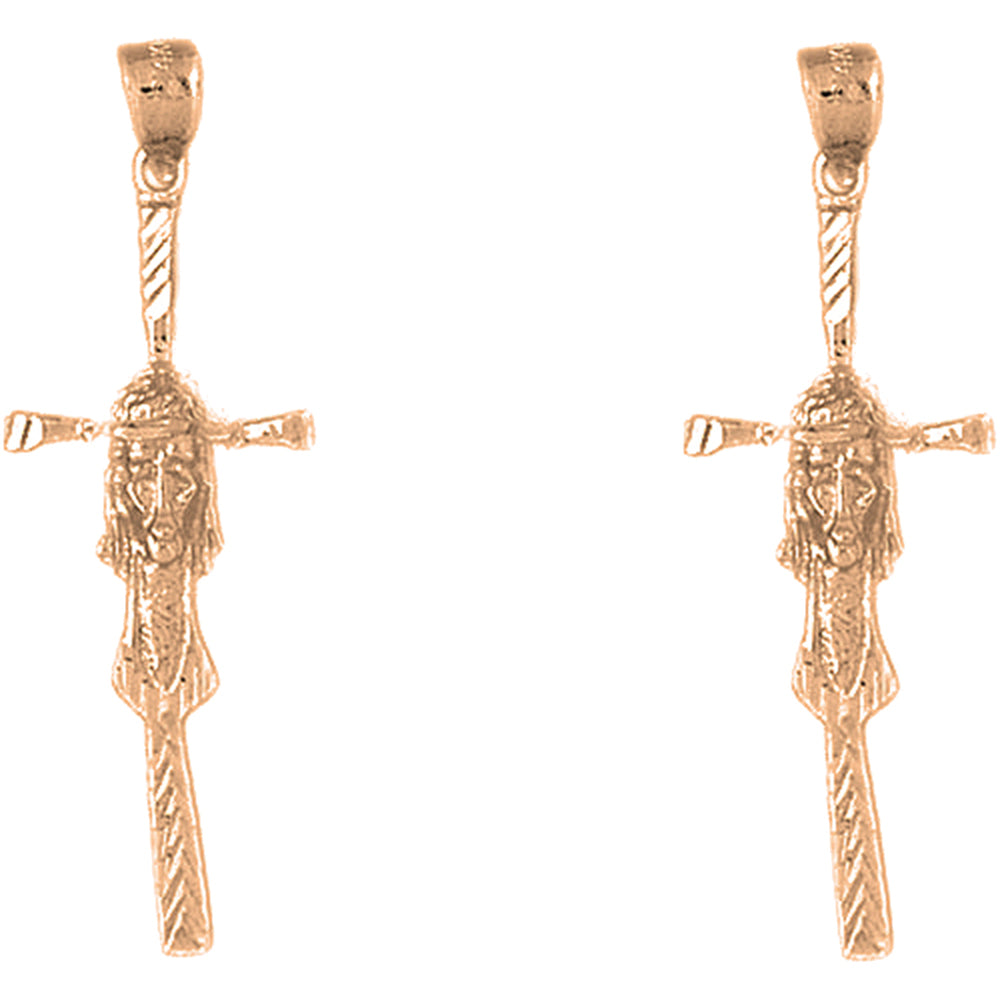 14K or 18K Gold 44mm Cross with Jesus Face Earrings