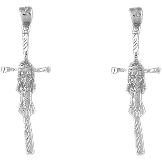 Sterling Silver 44mm Cross with Jesus Face Earrings