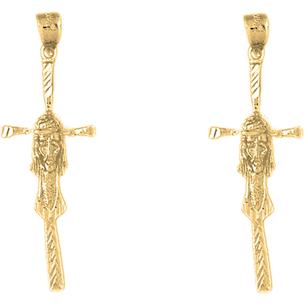 14K or 18K Gold 44mm Cross with Jesus Face Earrings