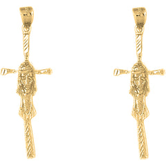 Yellow Gold-plated Silver 44mm Cross with Jesus Face Earrings