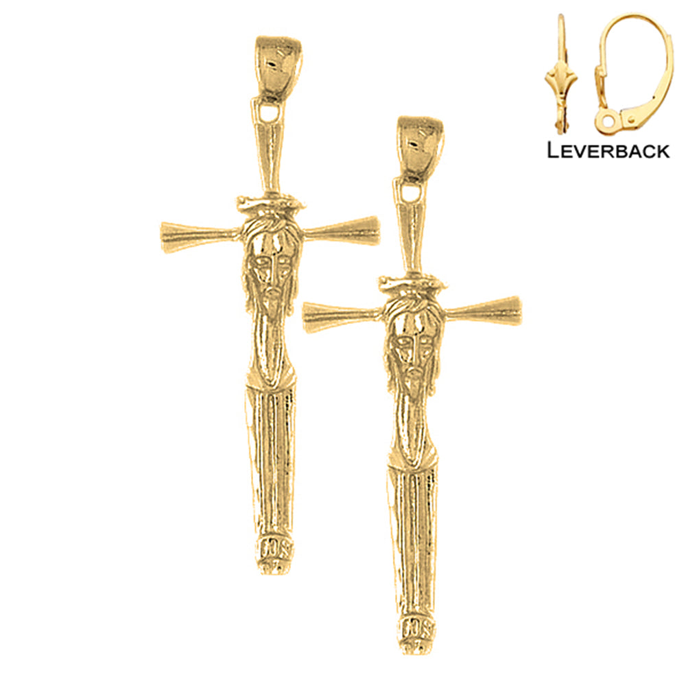 14K or 18K Gold Cross with Jesus Face Earrings