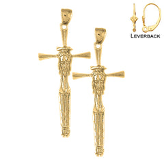 55 mm lange Ohrringe aus Sterlingsilber mit Kreuz und Jesusgesicht (weiß- oder gelbvergoldet)