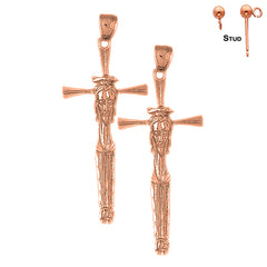 14K or 18K Gold Cross with Jesus Face Earrings