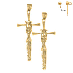 14K oder 18K Goldkreuz mit Jesusgesicht-Ohrringen