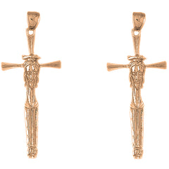 14K or 18K Gold 55mm Cross with Jesus Face Earrings