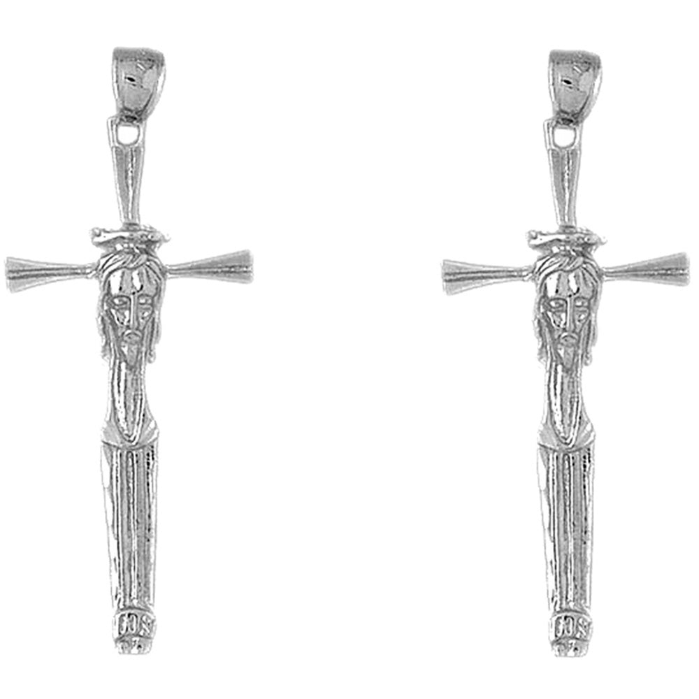 14K or 18K Gold 55mm Cross with Jesus Face Earrings