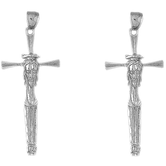 14K or 18K Gold 55mm Cross with Jesus Face Earrings