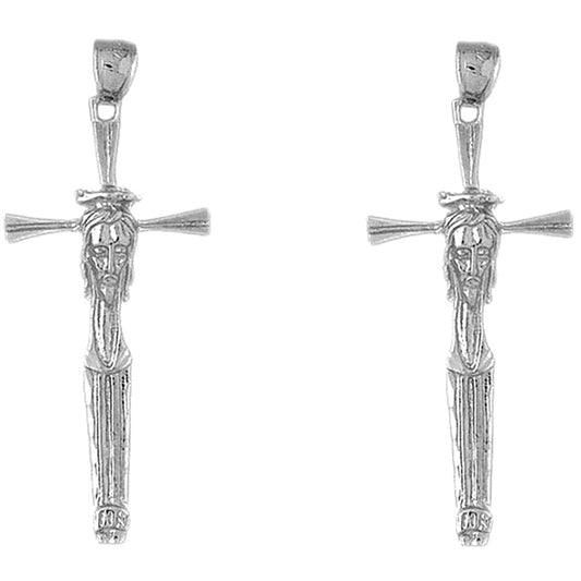 Sterling Silver 55mm Cross with Jesus Face Earrings