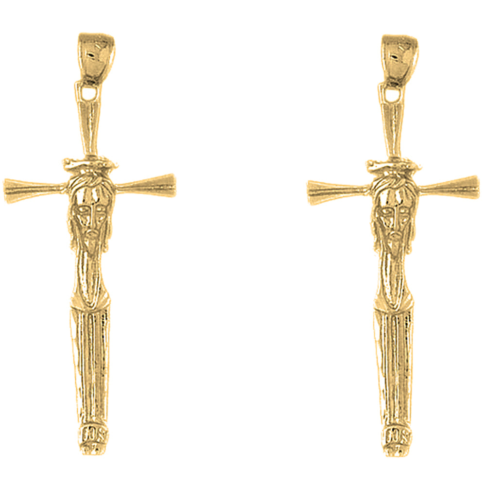 14K or 18K Gold 55mm Cross with Jesus Face Earrings