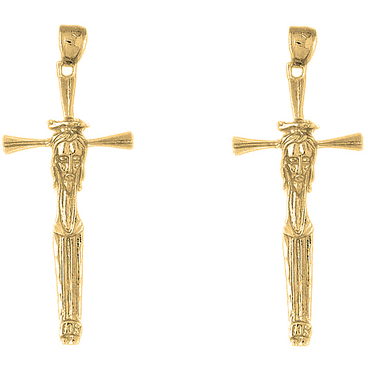 14K or 18K Gold 55mm Cross with Jesus Face Earrings