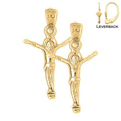 Sterling Silver 28mm Corpus Jesus Earrings (White or Yellow Gold Plated)