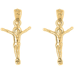 Yellow Gold-plated Silver 28mm Corpus Jesus Earrings